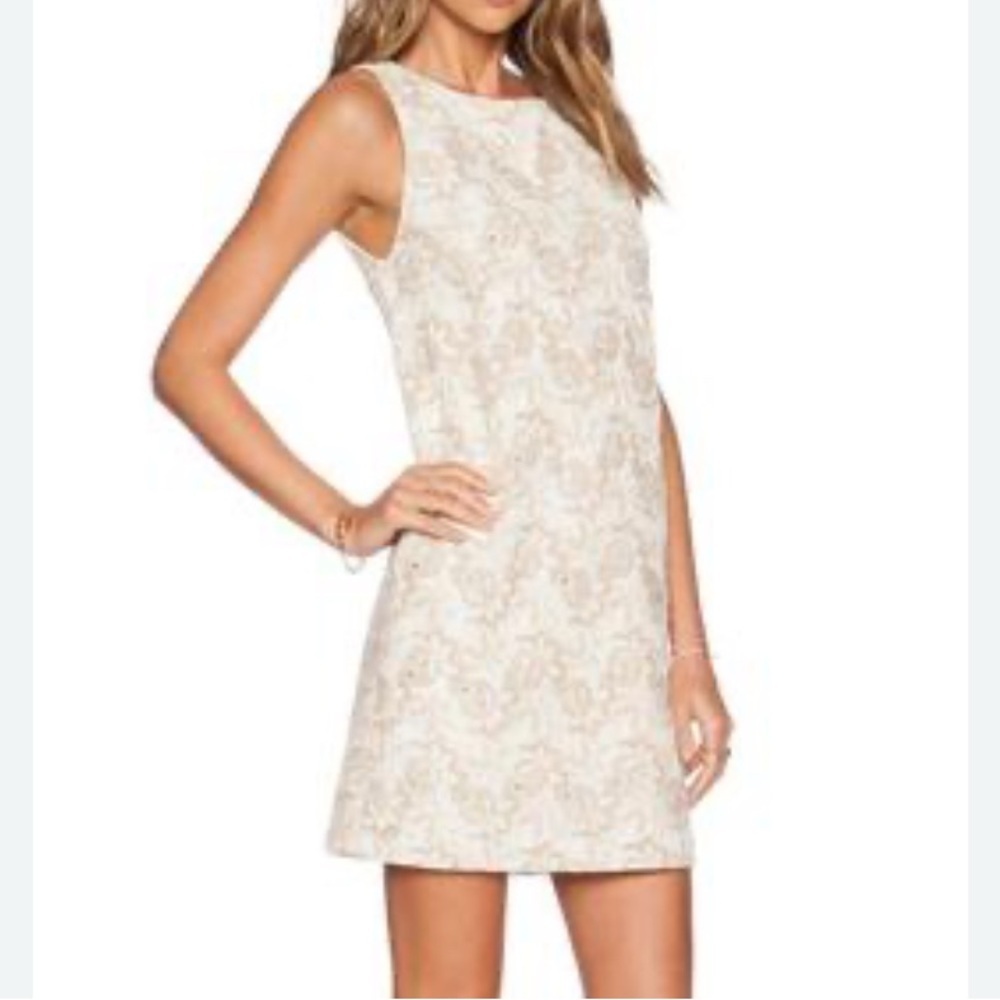🆕 Alice + Olivia Lizzie Embellished Cream and Brown Floral Mini Shift Dress
